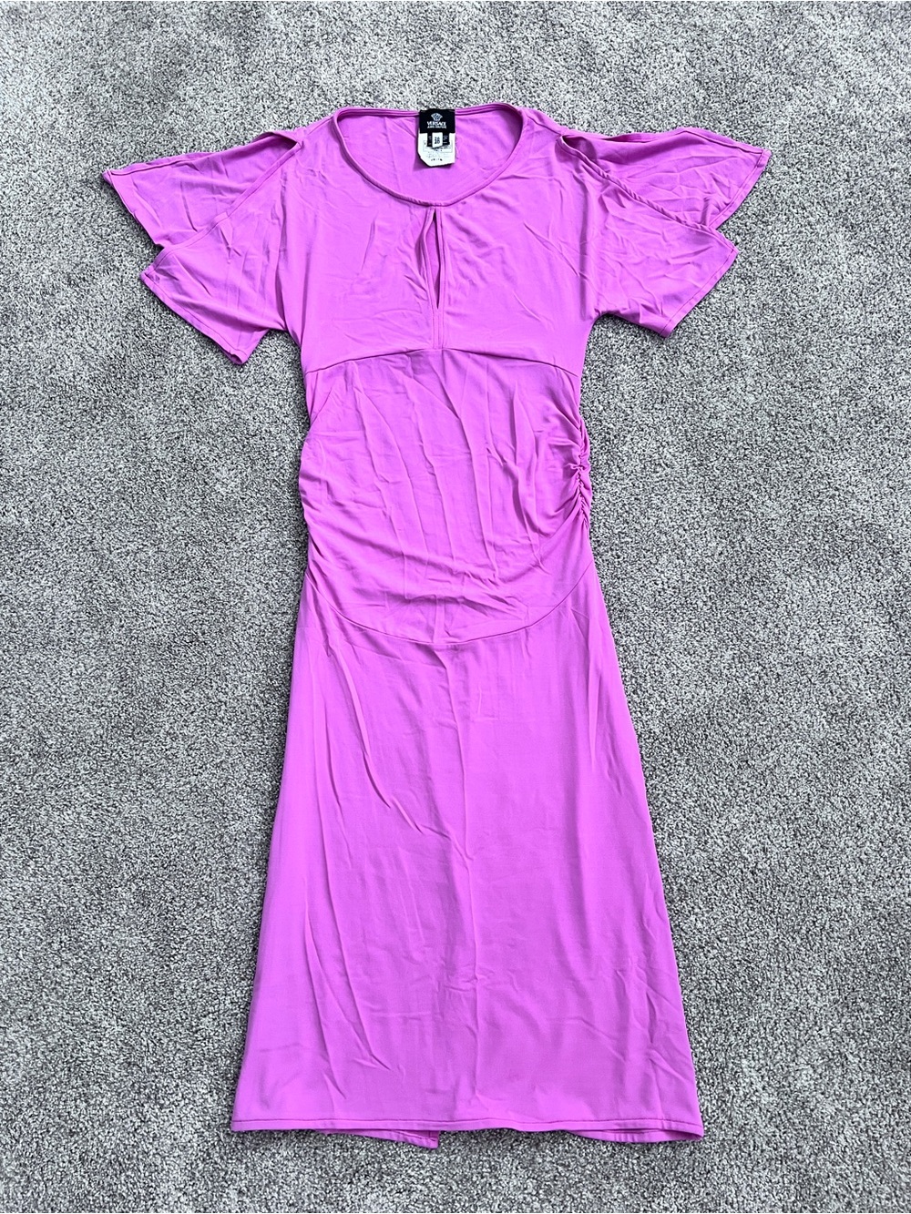 Vintage Versace Jeans Couture Ittierre Pink Ruched Midi Dress split Shoulder